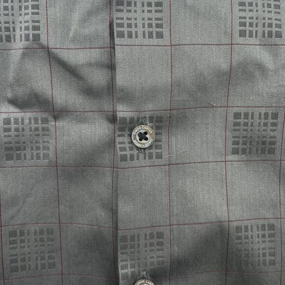 Simon Carter London Gray Checkered Geometric Button Up Slim Fit 44cm 17.5” - Picture 7 of 7